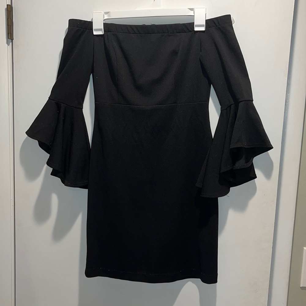 Black off the shoulder mini dress